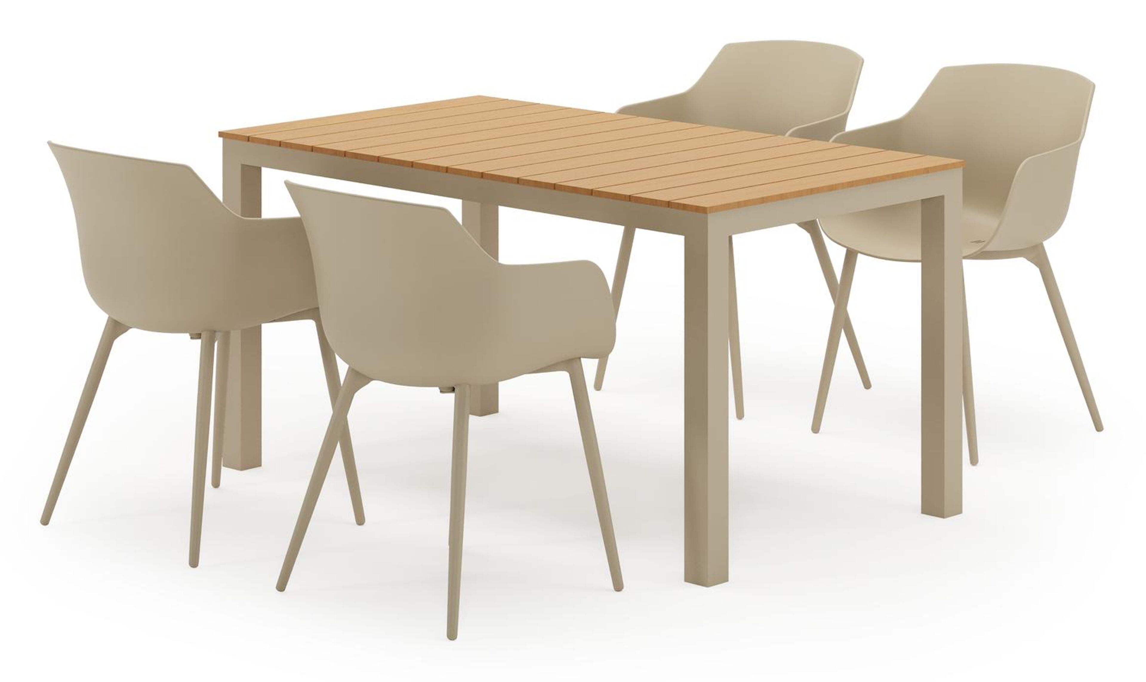Toma tuinset in beige aluminium en polywood met 4 Paco tuinstoelen