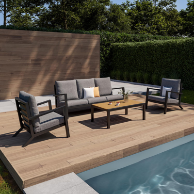 Alcudia loungeset in grijs aluminium met grijs polyester kussens