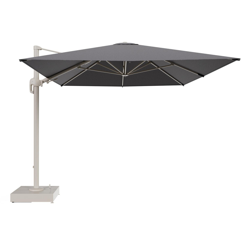 Rufina zweefparasol met tiltfunctie in beige aluminium en Firenze Tunder All Weather Solica parasoldoek - L1 400 x L2 300 cm met parasolvoet Minore 150 kg met wielen