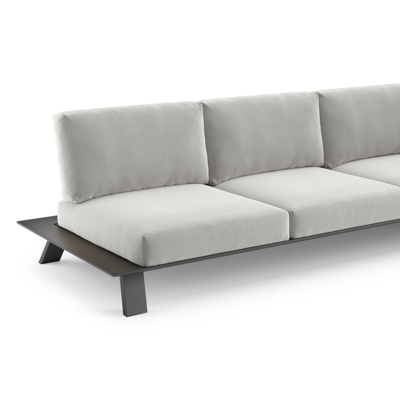 Canapé de jardin Cesano en aluminium noir et coussin en all weather Sunbrella® luxe lopi ash