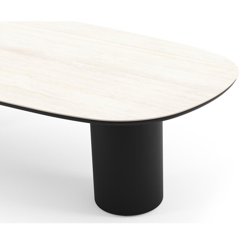 Table de jardin Amico bombo en aluminium noir et céramique pleine Travertino Bianco - Lg. 270 x Lrg. 125 x Haut. 74 cm