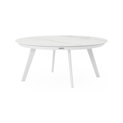 Table basse Rondo en aluminium blanc et céramique pleine calacatta - Dia. 85 X H 35 cm