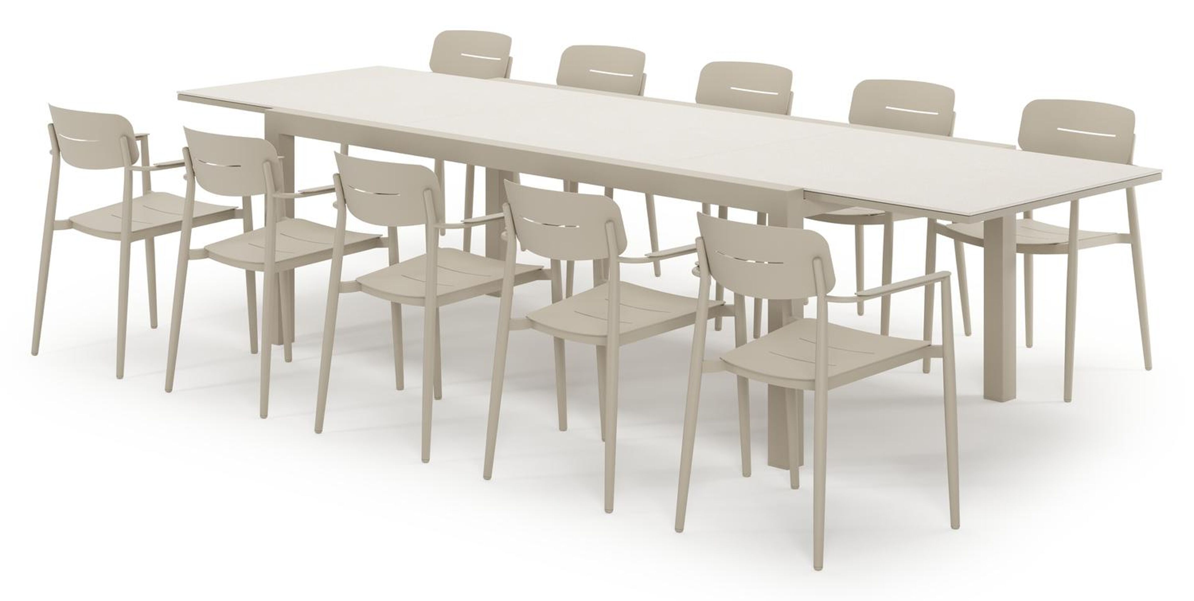 Ensemble de jardin Calobra extensible rectangulaire en aluminium beige et sintered stone Crema minerale avec 10 chaises de jardin Cosa