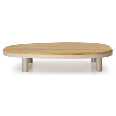 Donato loungetafel organisch in beige aluminium en teak Naturel - L 151 x B 90 x H 24.5 cm