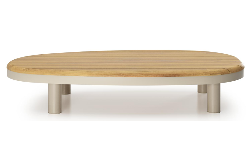 Donato loungetafel organisch in beige aluminium en teak Naturel - L 151 x B 90 x H 24.5 cm