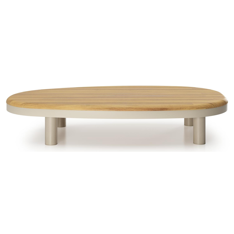 Donato loungetafel organisch in beige aluminium en teak Naturel - L 151 x B 90 x H 24.5 cm