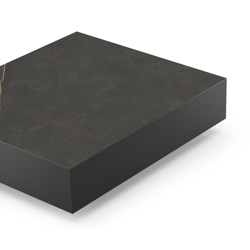 Como loungetafel in zwart aluminium en calatorao volkeramiek - L 70 x B 80 x H 20 cm