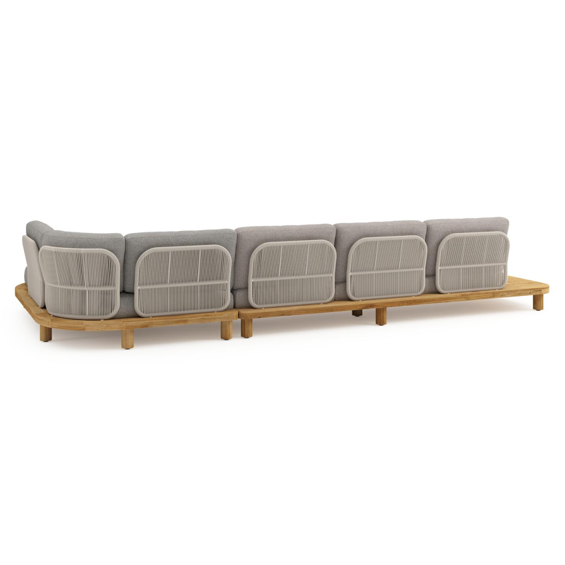 Salon de jardin d'angle Donato en teck et corde ronde tissée verticalement beige et coussins en all weather sunbrella® luxe Tundra Charcoal