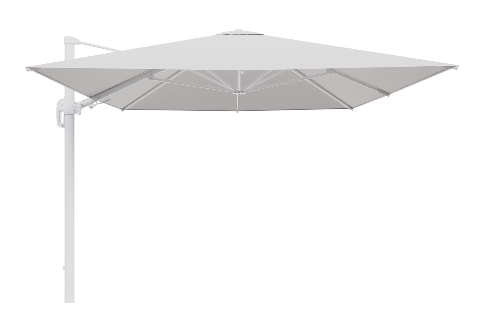 Parasol pendant Rufina avec fonction tilt en aluminium blanc et toile de parasol en All Weather Solica Ego Eggshell  - Lg.1 400 x Lg.2 300 cm (sans pied de parasol