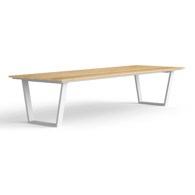 Pagino tuintafel in wit aluminium en teak - L 340 x B 110 x H 74 cm