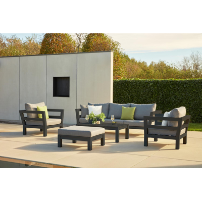 Occaro loungeset in zwart aluminium met grijs weather+ softtouch kussens