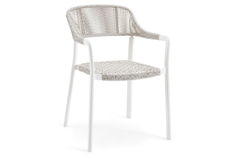 Cesano stapelbare tuinstoel in wit aluminium en wit-grijs wicker