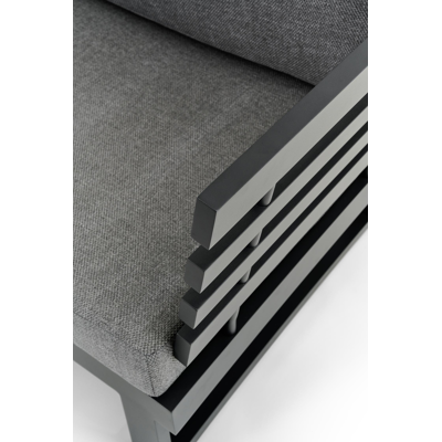 Salon de jardin d'angle Rosarno en aluminium noir avec coussins en weather+ softtouch gris