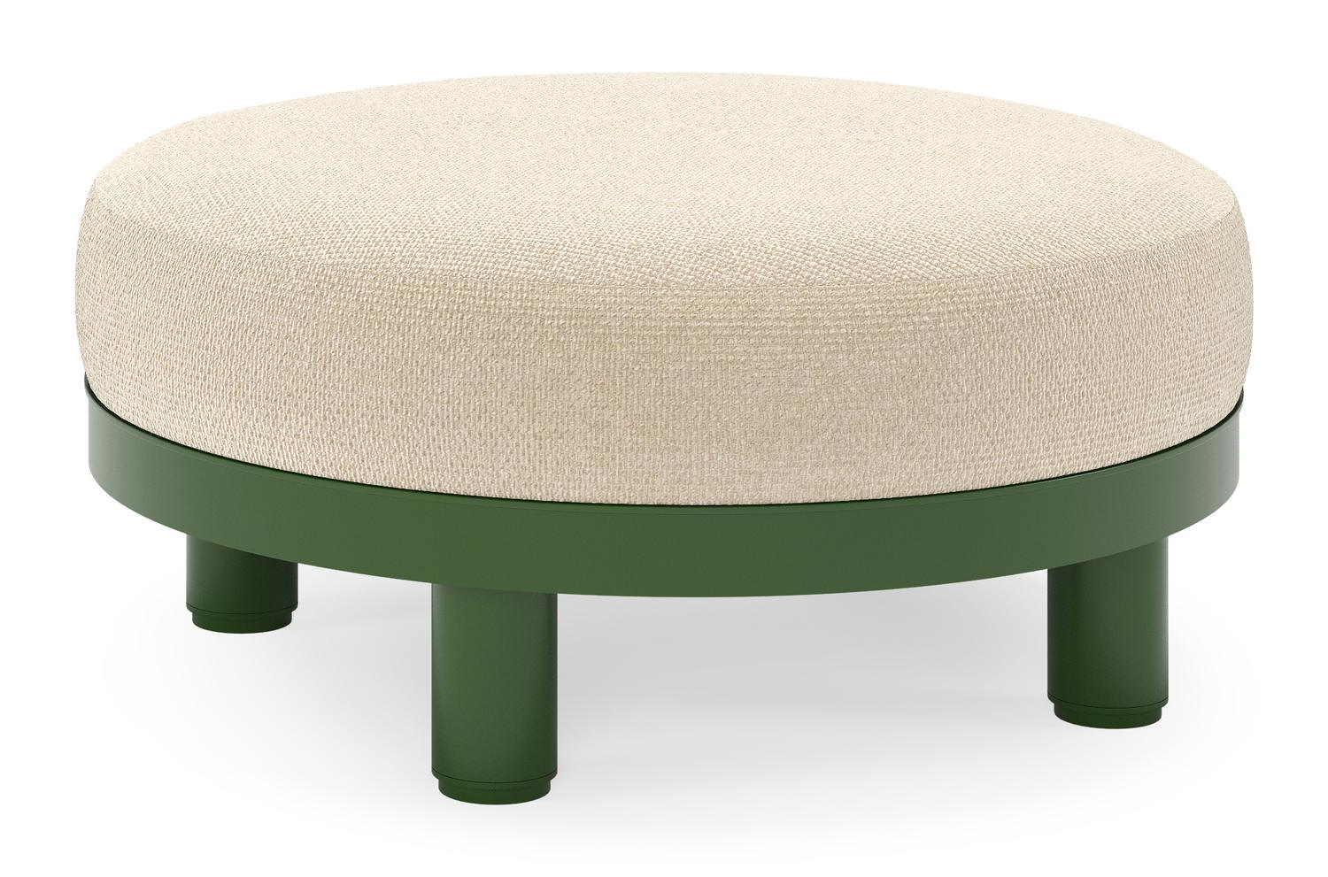 Donato lounge poef in groen aluminium met all weather cosytica Althea Chalk kussen