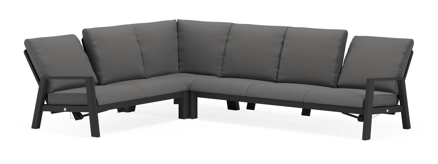 Cirello loungehoek in zwart aluminium met lopi sand all weather sunbrella® luxe kussens 