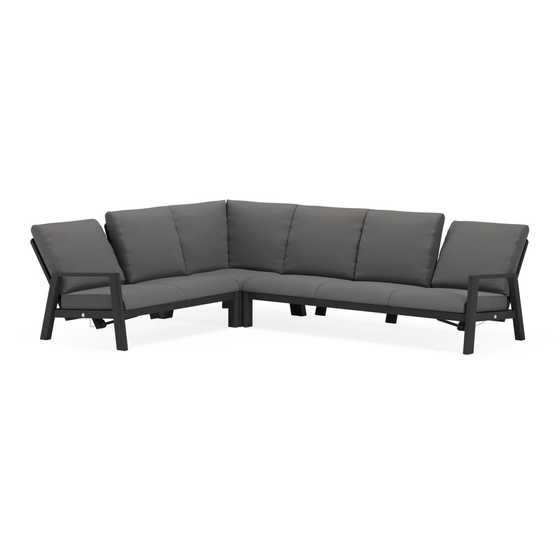 Cirello loungehoek in zwart aluminium met lopi sand all weather sunbrella® luxe kussens