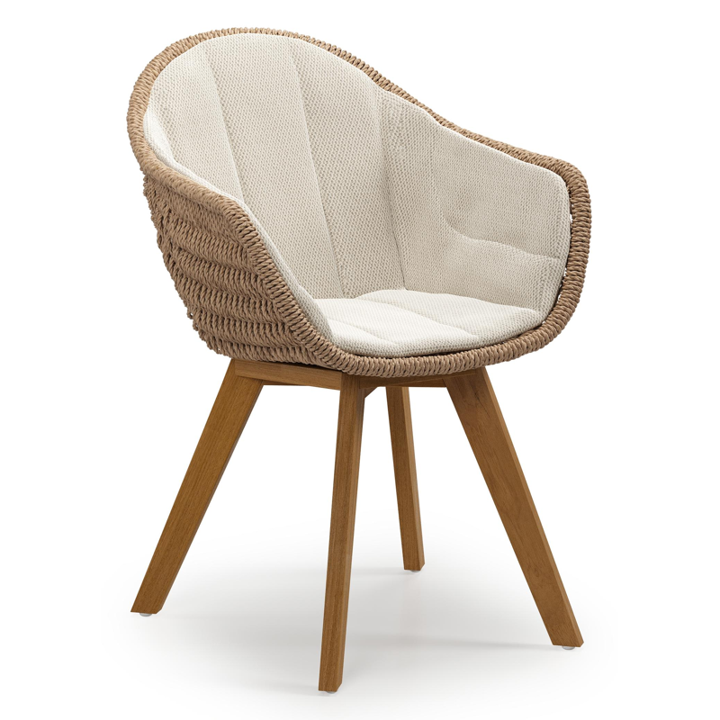 Pagino tuinstoel in teak en naturel ronde wicker met kussen in lopi marble all weather sunbrella® luxe