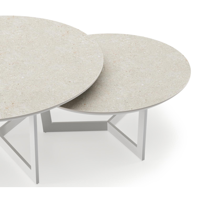 Lacrima loungetafels in wit aluminium en shilin volkeramiek - Dia. 85/65 x H 35/30 cm