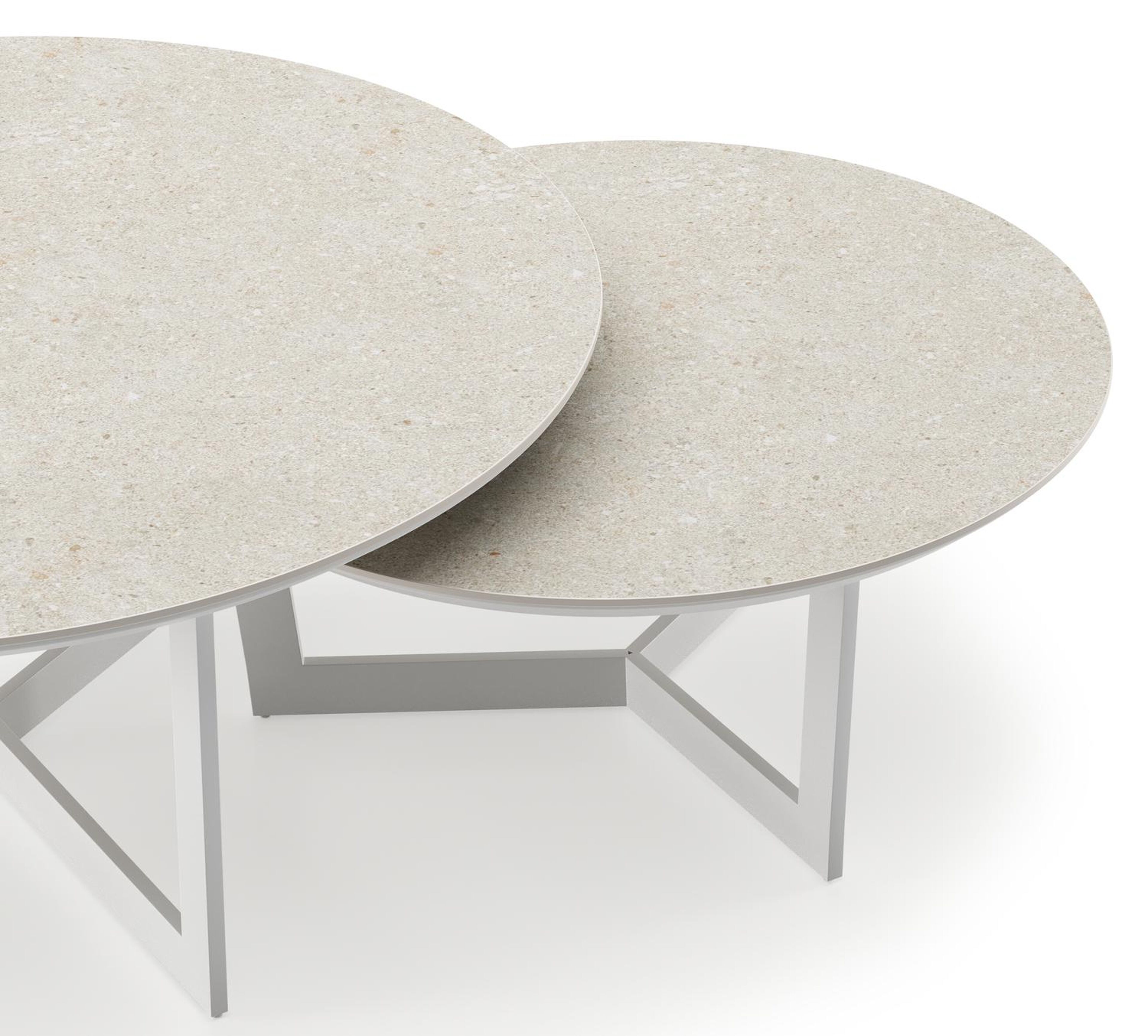 Tables basse Lacrima en aluminium blanc et céramique pleine shilin - Dia. 85/65 x H 35/30 cm