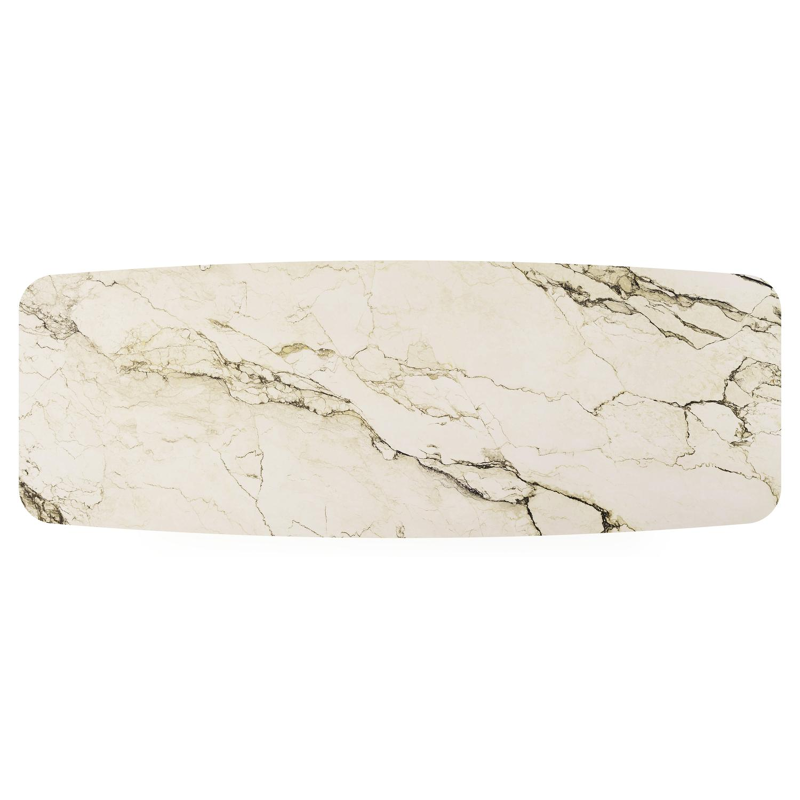 Table de jardin Pagino forme de bateau en aluminium beige et céramique pleine Colorado Dunes Lg. 315 x Lrg. 115 x Haut. 73 cm