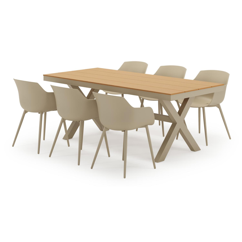 Bahia tuinset in beige aluminium en polywood met 6 Paco tuinstoelen