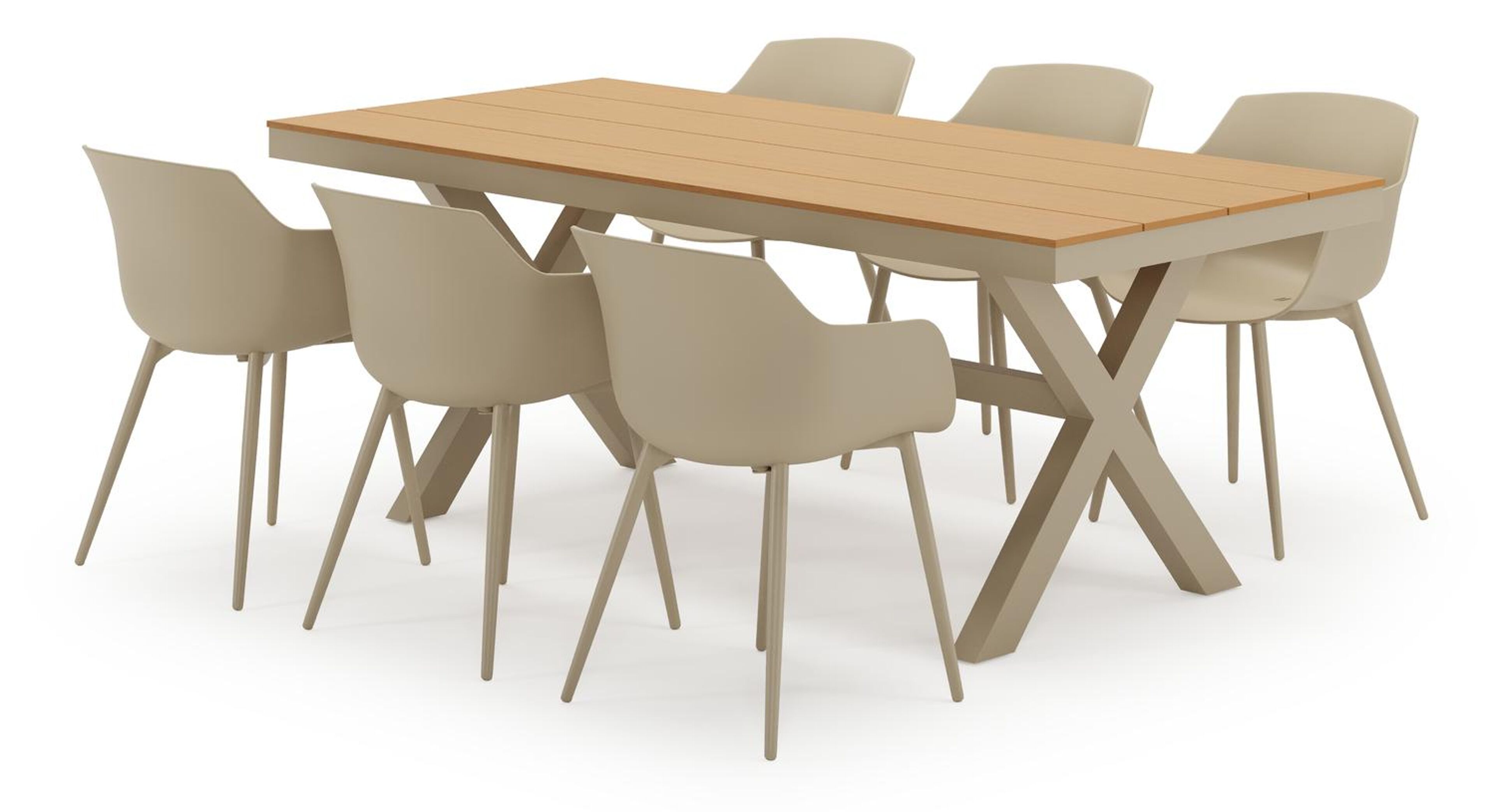 Bahia tuinset in beige aluminium en polywood met 6 Paco tuinstoelen