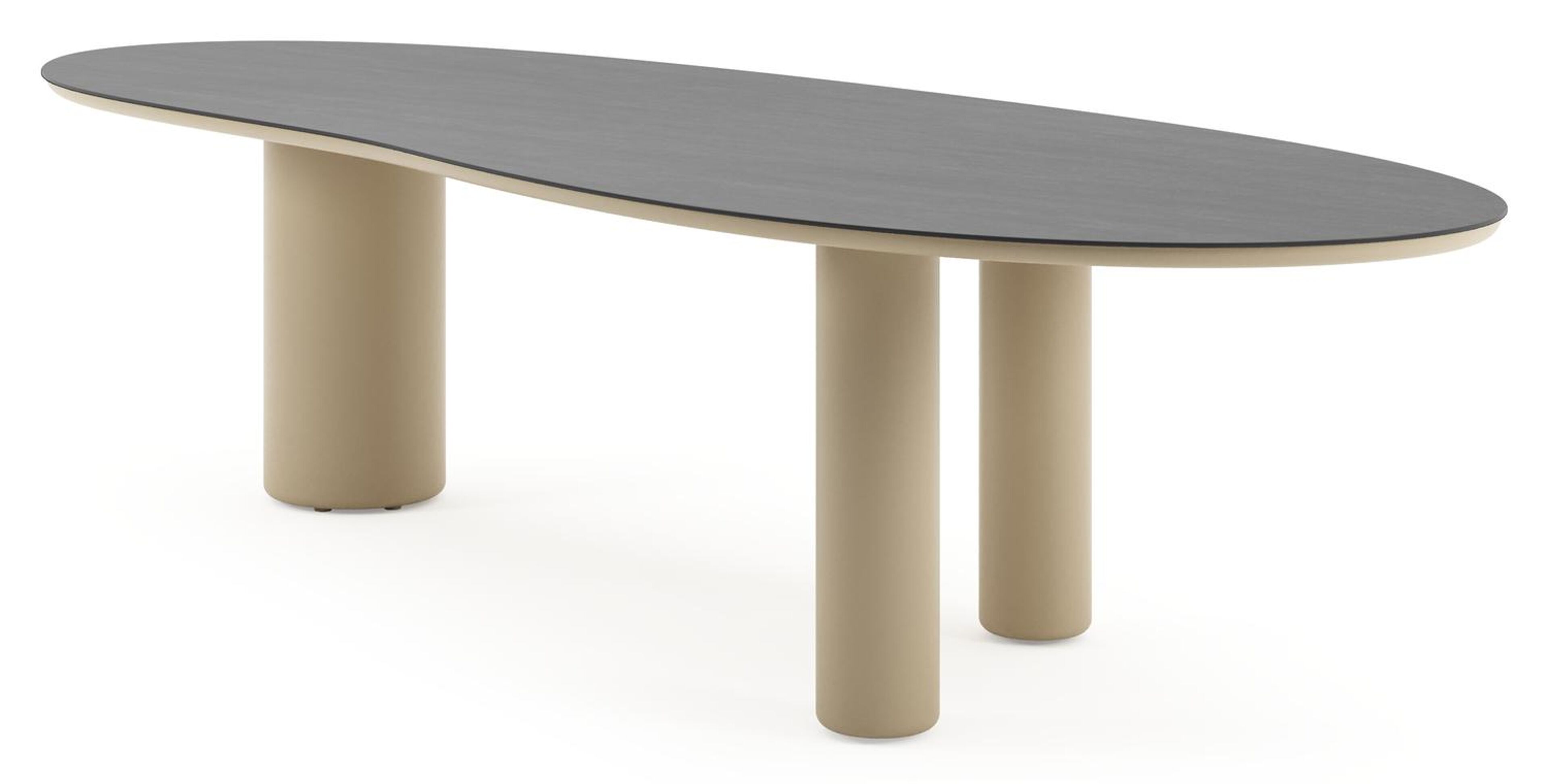 Table de jardin Amico organique en aluminium beige et céramique pleine Basalt Black - Lg. 320 x Lrg. 120 x Haut. 74 cm