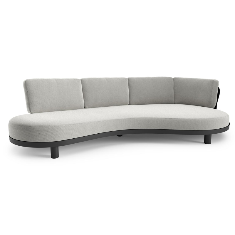 Canapé de jardin Donato en aluminium noir et coussins en all weather sunbrella® luxe lopi ash