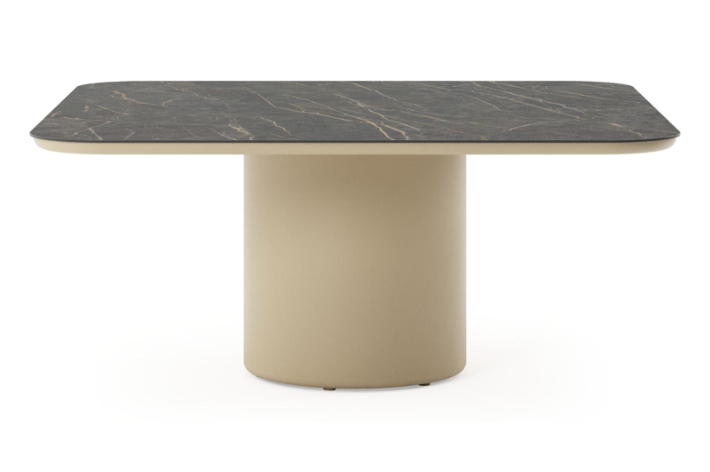 Amico low dining tuintafel afgerond vierkant in beige aluminium en volkeramiek Black Obsession - L 148 x B 148 x H 61 cm