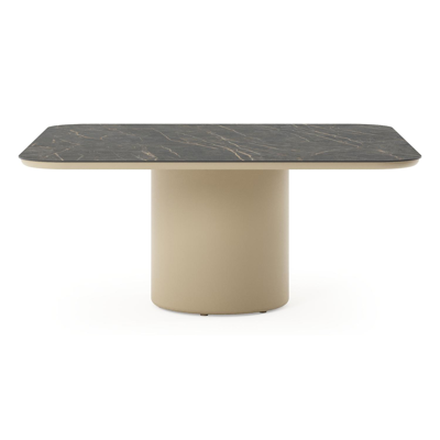 Amico low dining tuintafel afgerond vierkant in beige aluminium en volkeramiek Black Obsession - L 148 x B 148 x H 61 cm