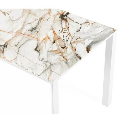 Malito tuintafel in wit aluminium en volkeramiek calacatta luxe - L 140 x B 80 x H 75,5 cm