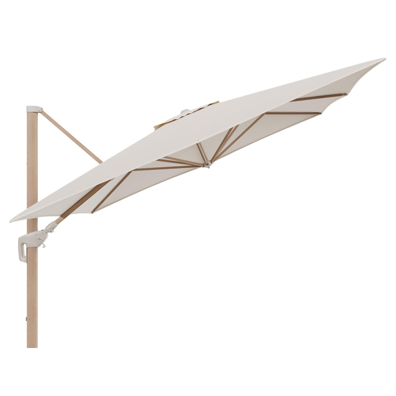 Minore zweefparasol met tiltfunctie in houtlook aluminium en Heritage Papyrus All Weather Sunbrella® Luxe parasoldoek - L1 350 x L2 350 cm (zonder voet) (zonder voet)