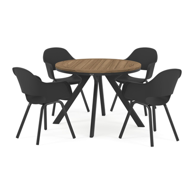Viaro tuinset in zwart aluminium en colour finish teak tafelblad met 4 Artena tuinstoelen