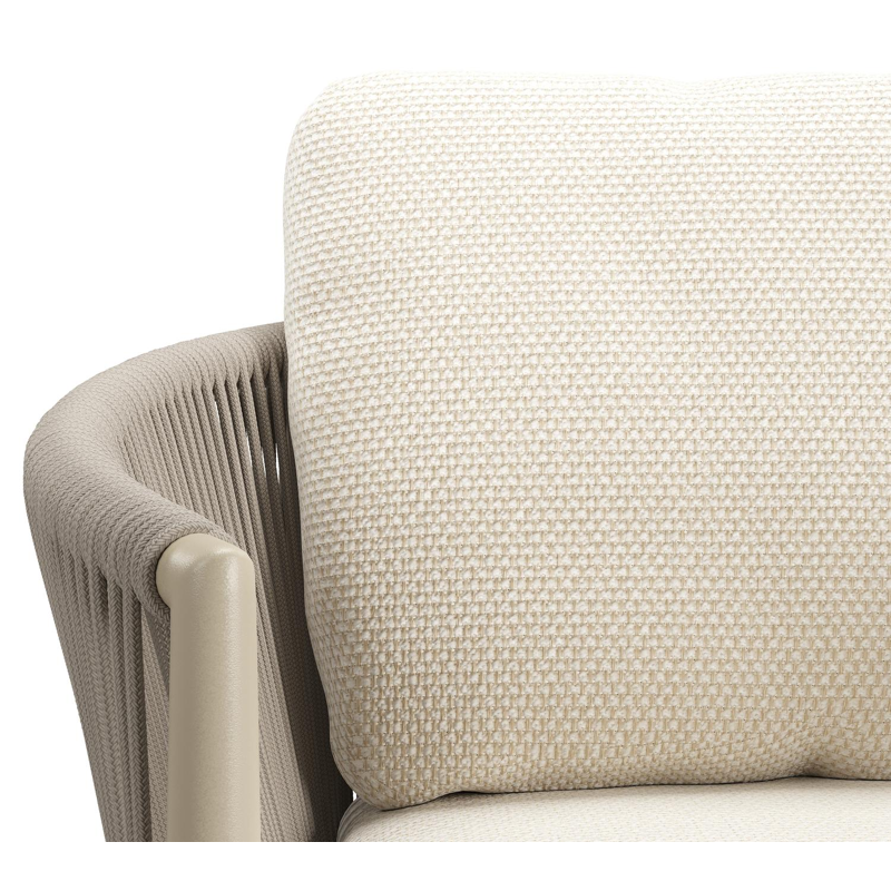 Organo tuinstoel in zwart aluminium en beige verticaal geweven ronde rope met stoelkussen in All Weather Cosytica Althea Off White