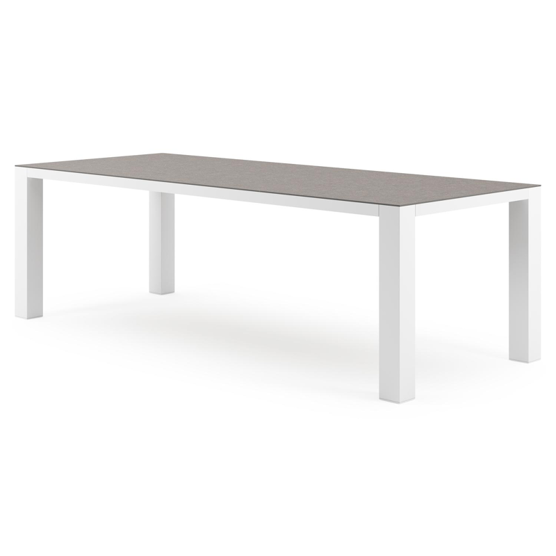 Table de jardin Nano rectangulaire en aluminium blanc et céramique pleine Wulong - Lg. 240 x Lrg. 100 x Haut. 75 cm