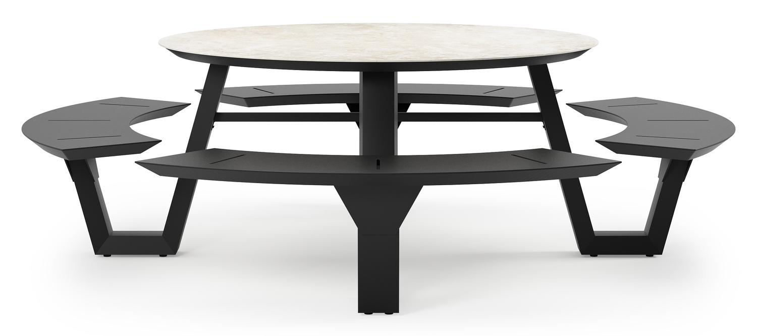 Rondino picknicktafel rond in zwart aluminium en volkeramiek Rapolano dia. 148 cm