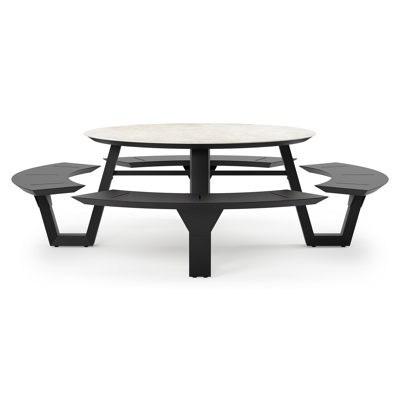 Rondino picknicktafel rond in zwart aluminium en volkeramiek Rapolano dia. 148 cm