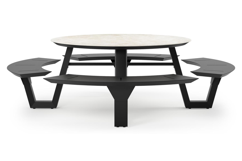 Rondino picknicktafel rond in zwart aluminium en volkeramiek Rapolano dia. 148 cm