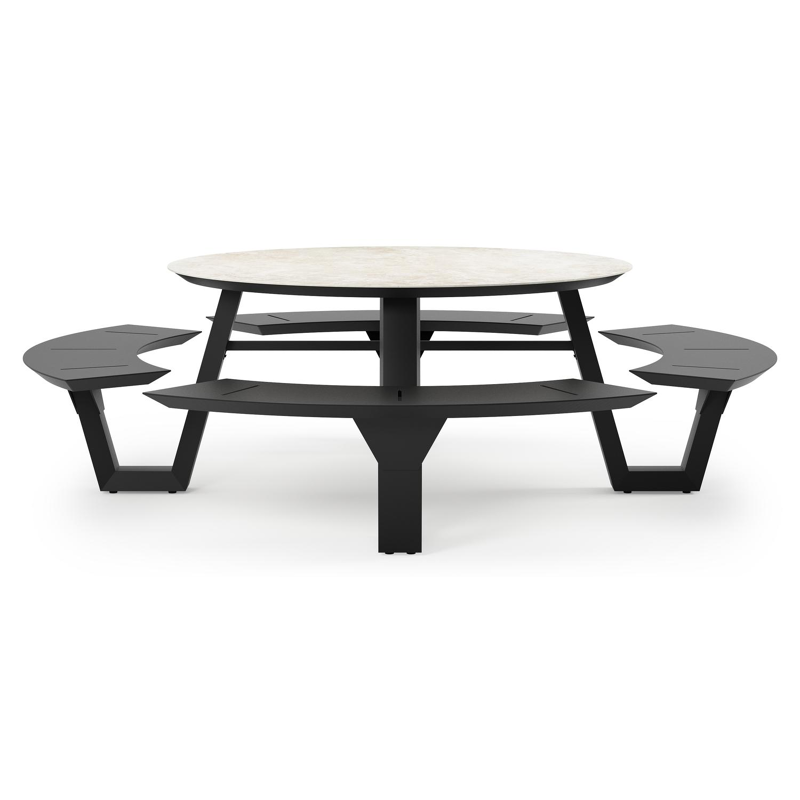 Rondino picknicktafel rond in zwart aluminium en volkeramiek Rapolano dia. 148 cm