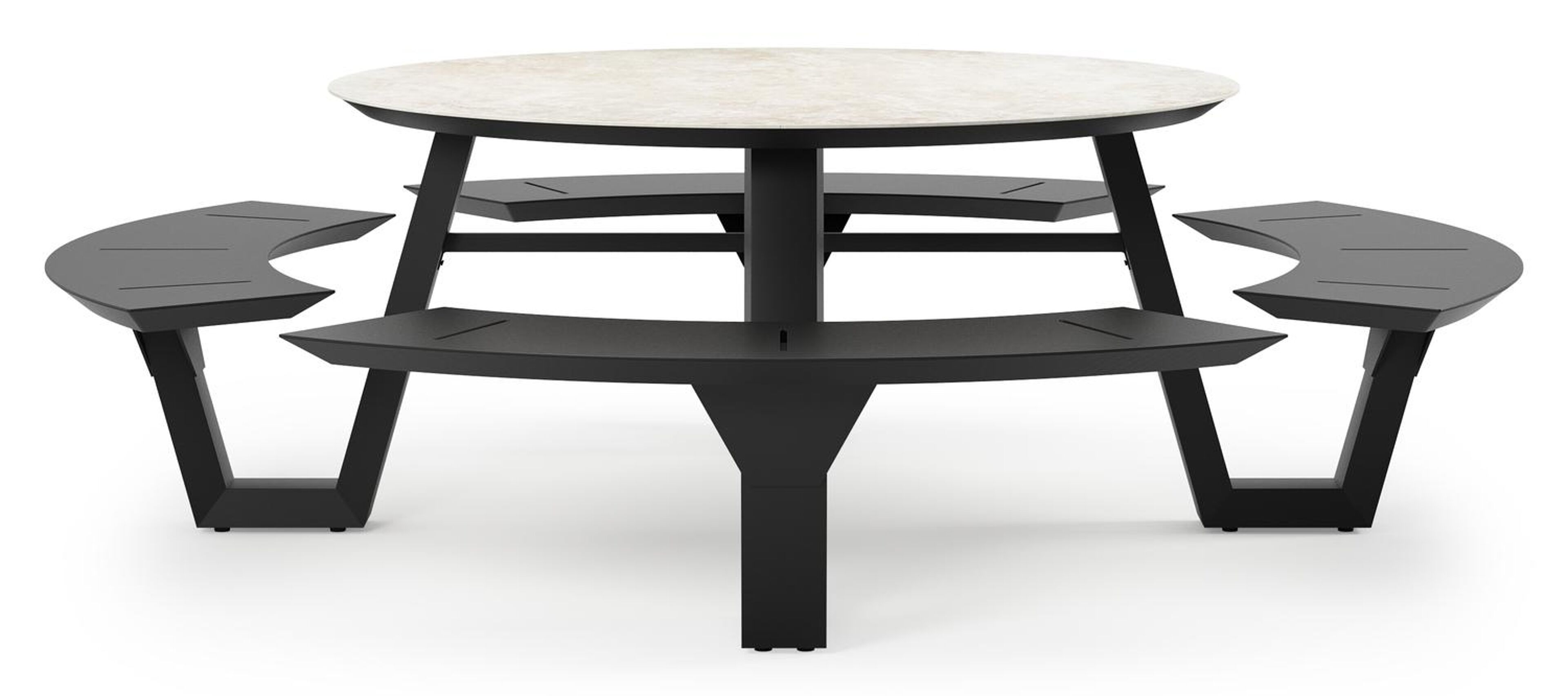 Rondino picknicktafel rond in zwart aluminium en volkeramiek Rapolano dia. 148 cm