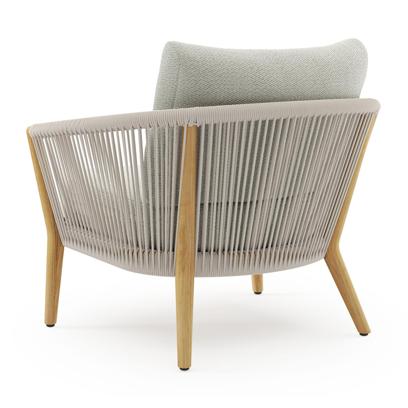 Fauteuil de jardin Orso en tecken corde ronde tissée verticalement beige et coussins en all weather sunbrella® luxe Lopi Bud