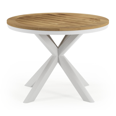 Pamplona tuintafel in wit aluminium en teak - Dia. 105 x H 72 cm