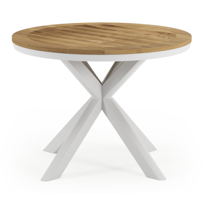 Pamplona tuintafel in wit aluminium en teak - Dia. 105 x H 72 cm