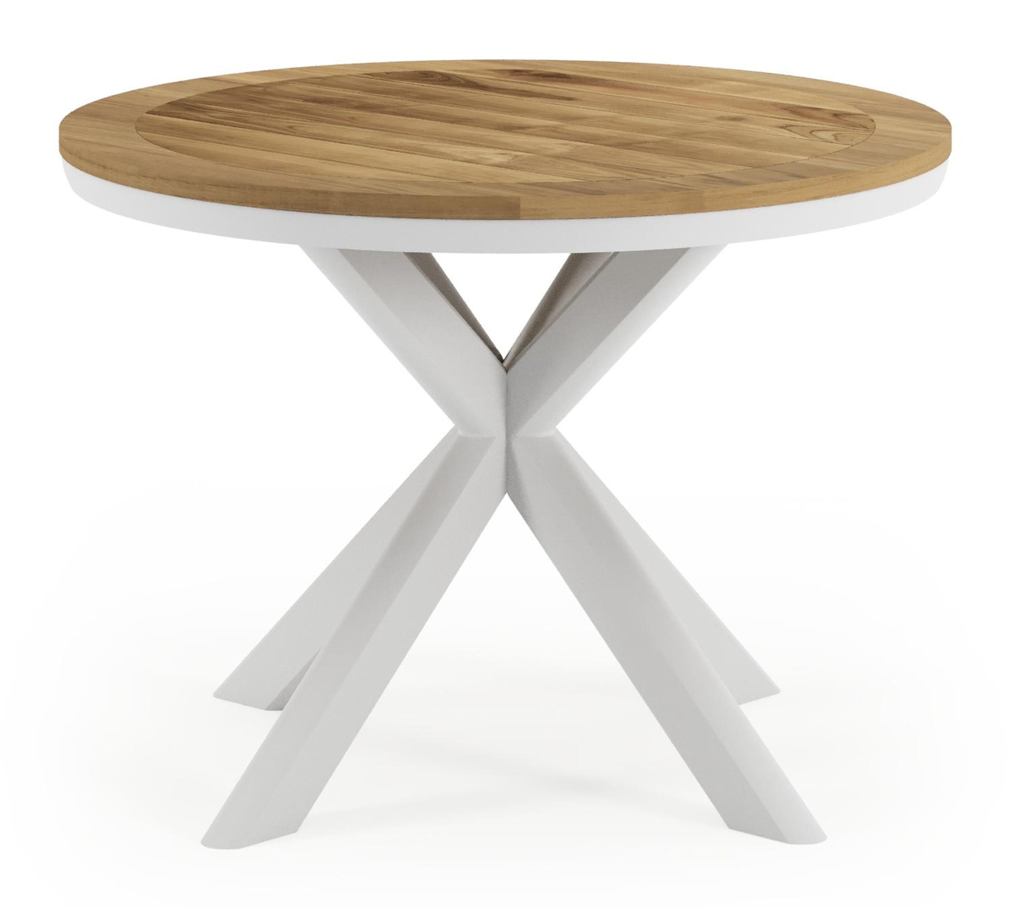 Pamplona tuintafel in wit aluminium en teak - Dia. 105 x H 72 cm