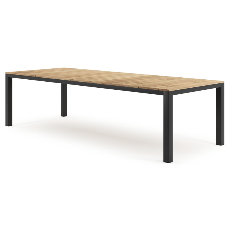 Table de jardin Capri en aluminium noir et teck - Lg 280 x Larg. 110 x H 75 cm