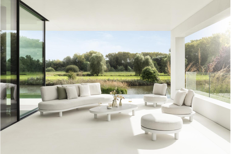 Donato organische loungebank 3-zit in wit aluminium met lopi marble all weather sunbrella® luxe kussen