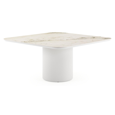 Amico tuintafel afgerond vierkant in wit aluminium en volkeramiek Colorado Dunes - L 148 x B 148 x H 73.5 cm