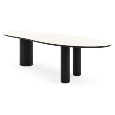 Amico tuintafel organisch in zwart aluminium en volkeramiek Travertino Bianco - L 320 x B 120 x H 73.5 cm