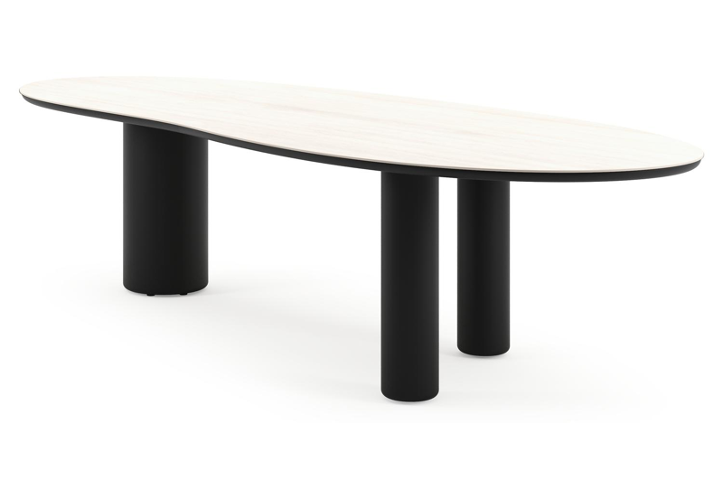 Amico tuintafel organisch in zwart aluminium en volkeramiek Travertino Bianco - L 320 x B 120 x H 73.5 cm