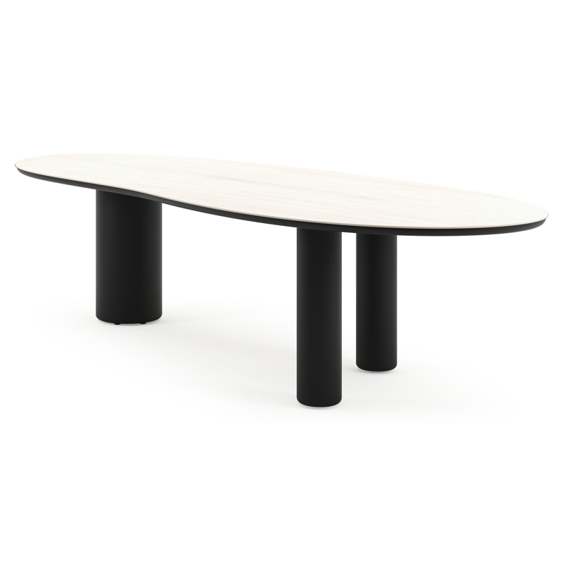 Amico tuintafel organisch in zwart aluminium en volkeramiek Travertino Bianco - L 320 x B 120 x H 73.5 cm